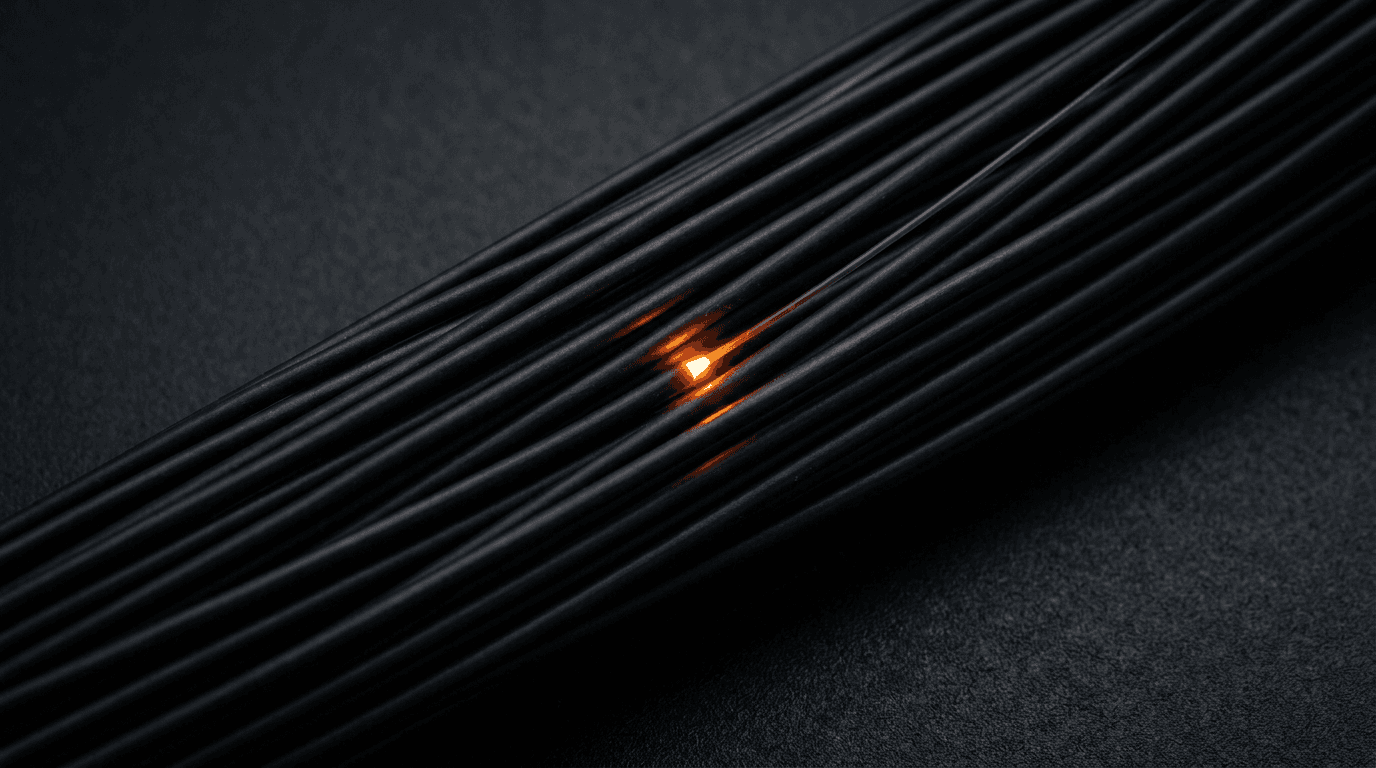 A single lit fiber inside a contained bundle